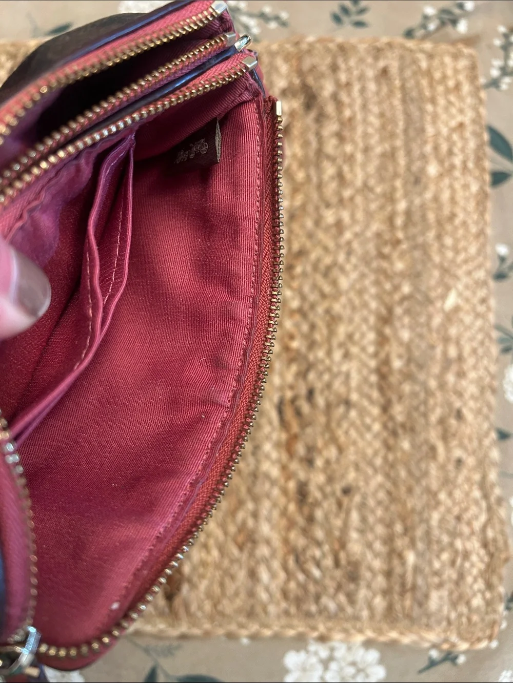 Coach Brown Wristlet with Pink Trim